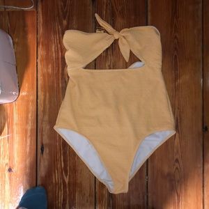 one piece orange checkered swimsuit